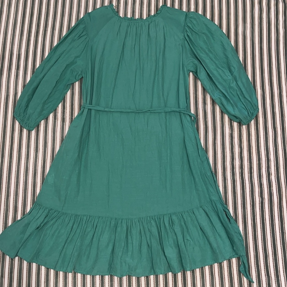 Knox Rose Women’s Teal 3/4 Puffy Sleeve Vneck ruffle dress with tie belt XS - Picture 11 of 11